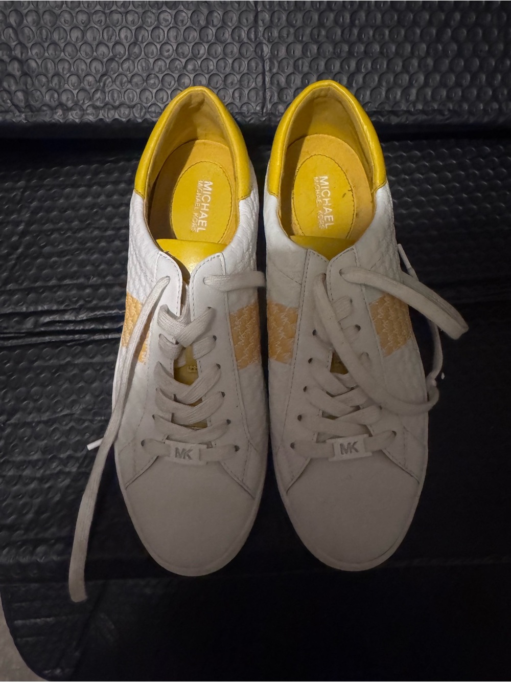 Michael Kors White Sneakers with Yellow Interior and Stripe
